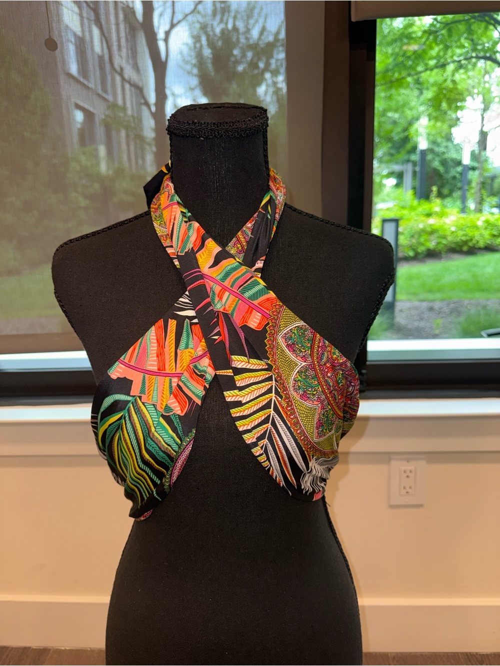 Fashion Nova Black Multicolor Halter Scarf Crop Top